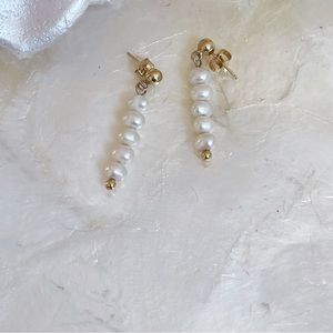 14K Gold Pearl Drop Earrings CU 1 1/4” Bridal